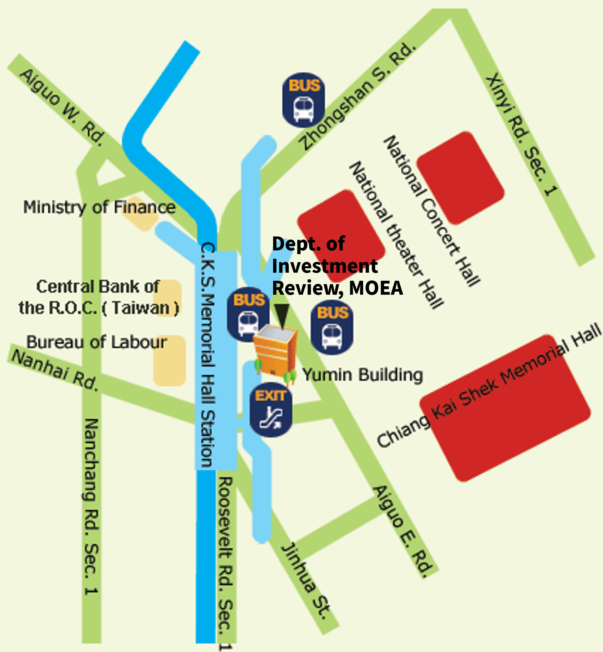 Map of the Department of Investment Review, MOEA. Bus or MRT of information, please refer below.